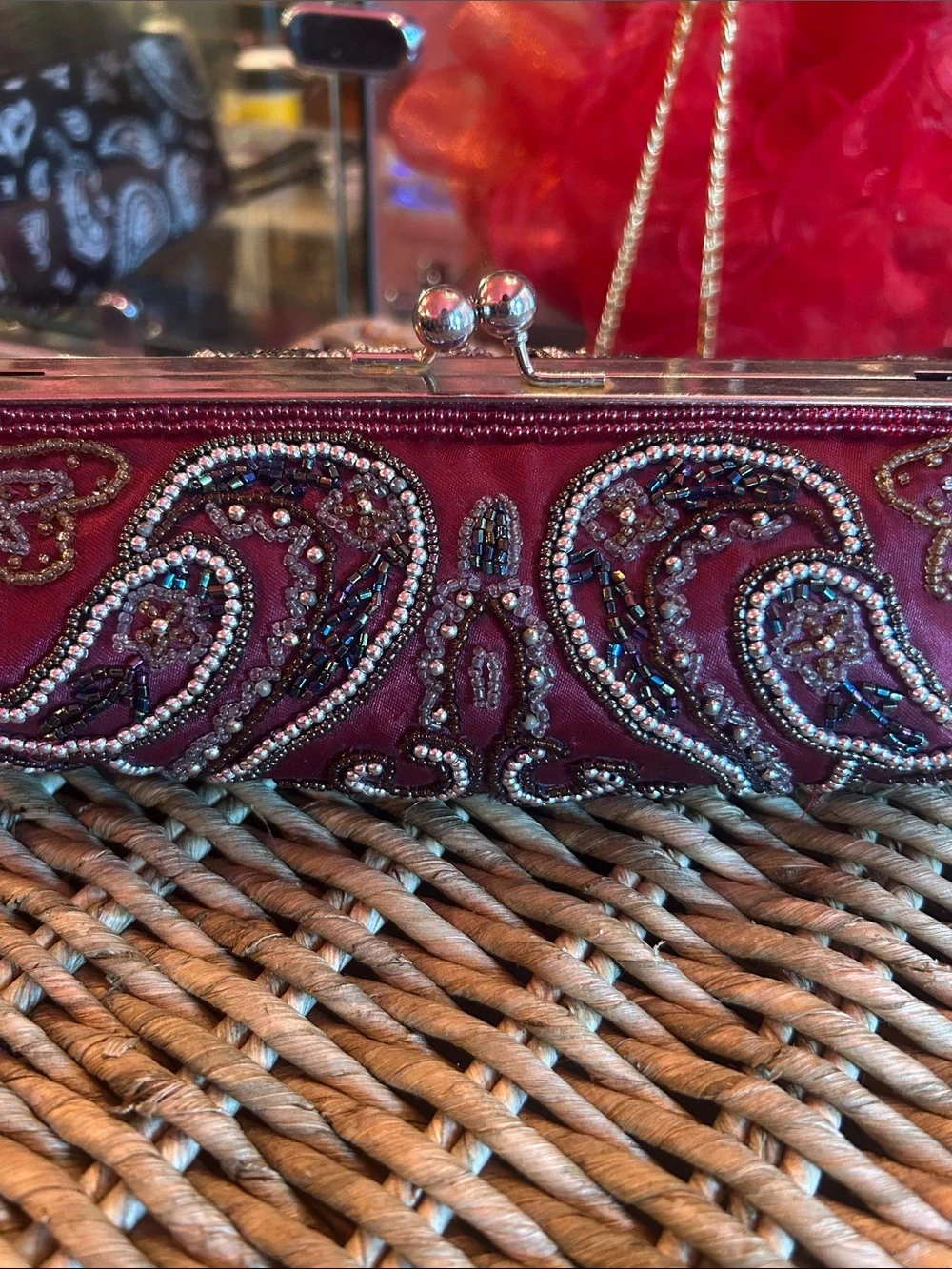 Embellished Beaded Clutch Bag – Red
